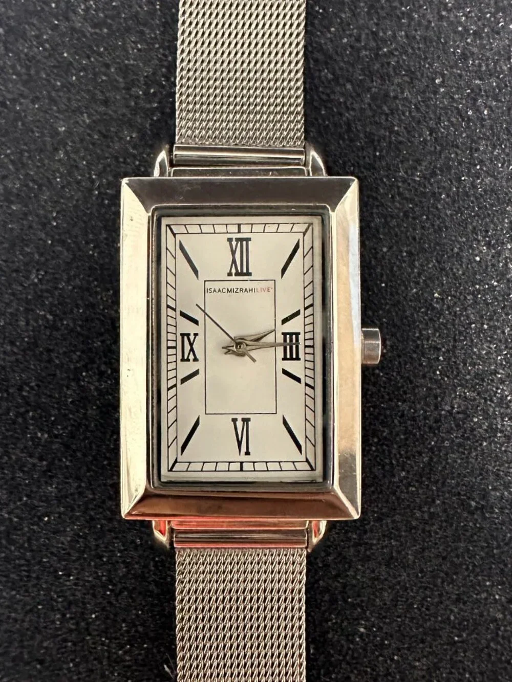 Isaac Mizarhi Live Watch Women Silver Tone Rectangle Dial Mesh Band New Battery